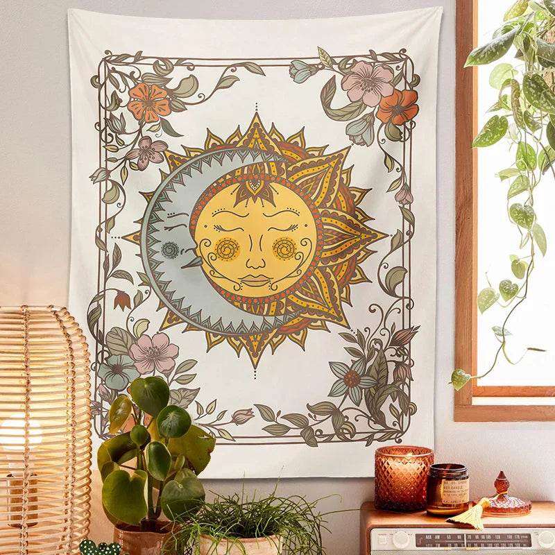 DecorBites™ Celestial Sun Moon Tapestry Wall Hanging for Home Decor and Boho Aesthetic