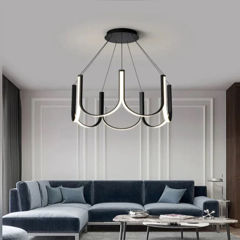 ™ LED Chandelier: Black Gold Aluminium Hanging Light, Parlor Dining Room Bedroom Lamp