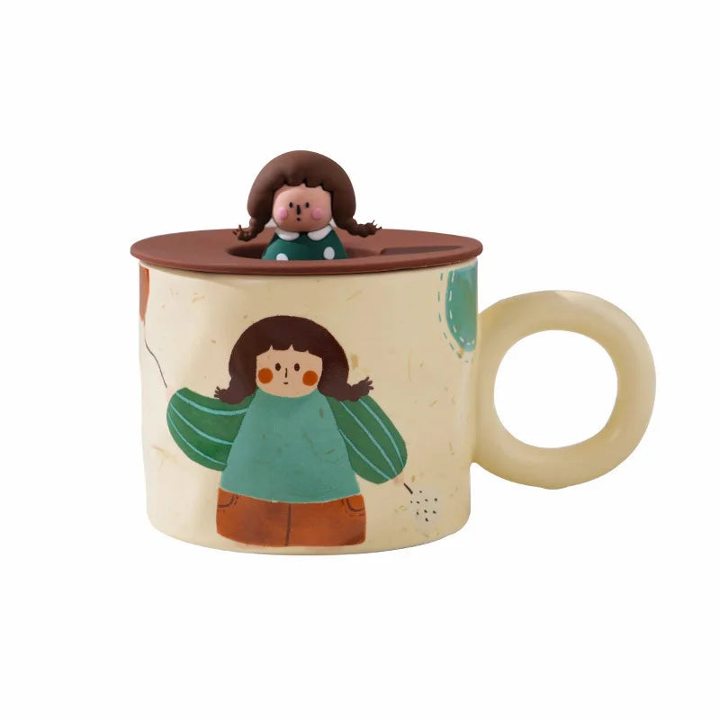 DecorBites™ Creative Ceramic Coffee Mug with Lid for Couples