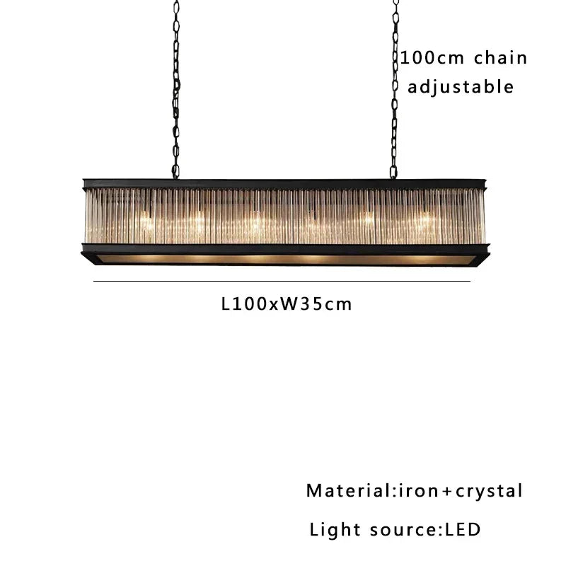 DecorBites™ Black Crystal Glass Rectangle Chandeliers for Dining Room - Luxury Retro Hanglamp