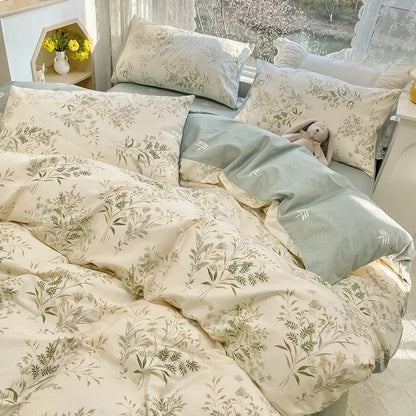 DecorBites™ Double-Sided Floral Print Cotton Bedding Set - Queen Size Soft Duvet Cover Set