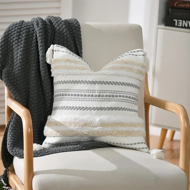 DecorBites™ Boho Geometric Tufted Tassel Cushion Cover 30x50/45x45cm
