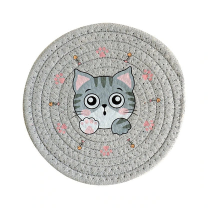 DecorBites™ Cat Print Round Woven Coaster Cup Mat Table Heat Insulation Pad