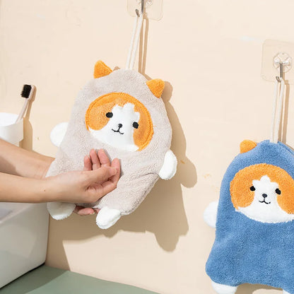 DecorBites™ Cartoon Dog Coral Velvet Hand Towels: Soft, Absorbent, Perfect for Kids and Home