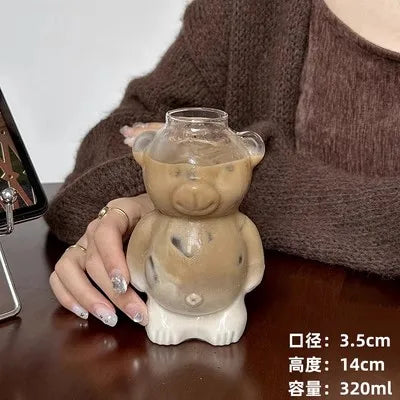 DecorBites™ Bear Glass Cups: Cute Heat-resistant 320ml Latte Cups for Coffee.