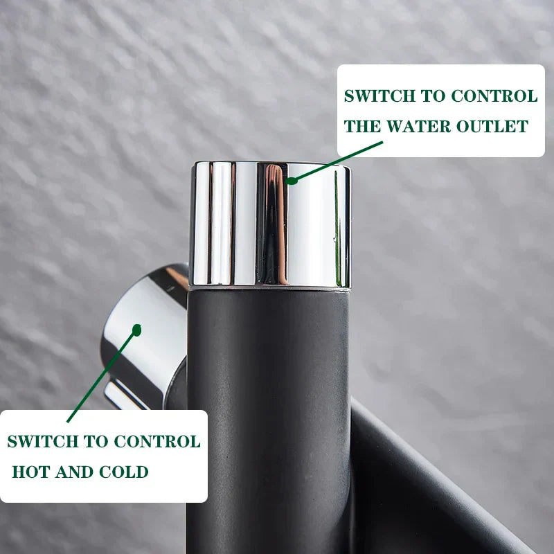 DecorBites™ Black Basin Faucet: Cold/Hot Water Mixer for Deck Sink, Water-Saving Crane