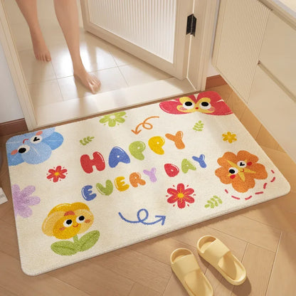 "DecorBites™ Cartoon Print Bathroom Carpet: Soft, Absorbent & Anti-Slip Entrance Mat"