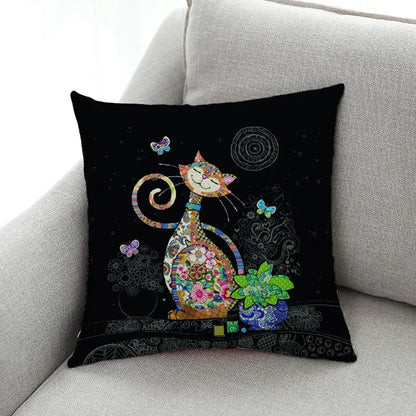 DecorBites™ Cat Print Black Short Plush Pillowcase for Modern Living Room Décor