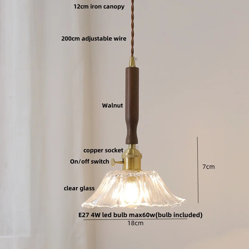 DecorBites™ Ceramic Walnut Wood Pendant Light Fixture - Adjustable LED Lamparas for Study Aisle