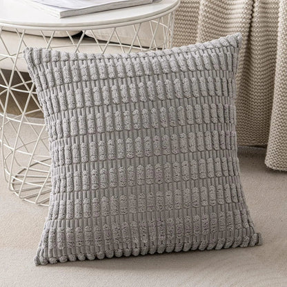DecorBites™ Corduroy Striped Pillow Cover 18x18 Inch Luxury Cushion Case for Living Room