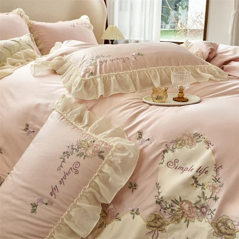 DecorBites™ Flowers Lace Ruffles Princess Wedding Bedding Set 1000TC Egyptian Cotton Collection