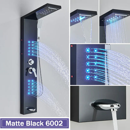 DecorBites™ Black LED Shower Column with Massage Jets and Waterfall Mixer Tap