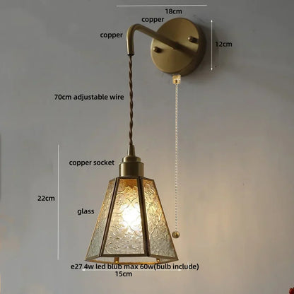 DecorBites™ Blue Glass LED Wall Sconce Pull Chain Switch Staircase Tiffany Style Mirror Light