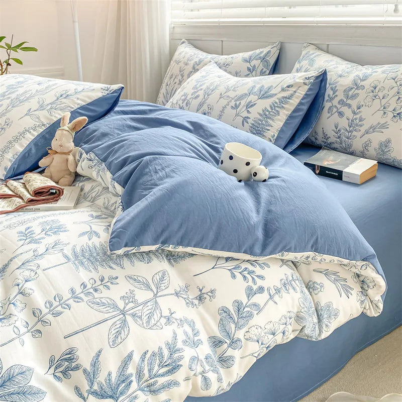DecorBites™ Cartoon Heart Floral Print Duvet Set with Bed Sheet & Pillowcases