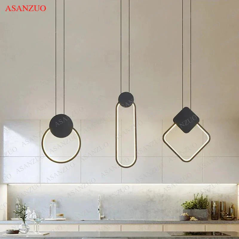 DecorBites™ Black Ring Pendant Lamp Dimmable LED Ceiling Hanging Light