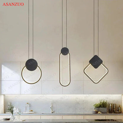 DecorBites™ Black Ring Pendant Lamp Dimmable LED Ceiling Hanging Light
