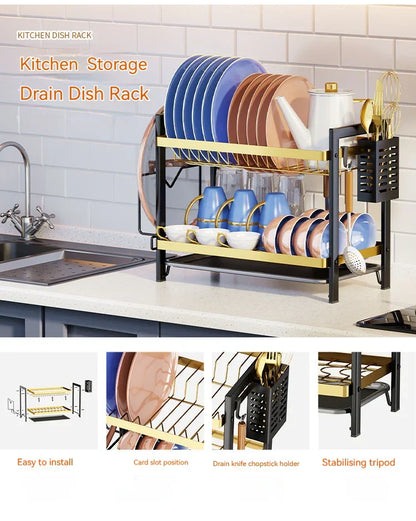 DecorBites™ 2 Tier Kitchen Dish Rack Drainer Plate Storage Organizer Drainboard
