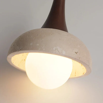 DecorBites™ LED Pendant Lamp White Glass Ball Yellow Travertine Hanging Light