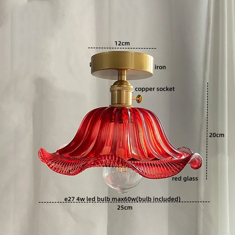 ™ Green Glass Copper Ceiling Light Fixture Balcony Kitchen Modern LED Lamp