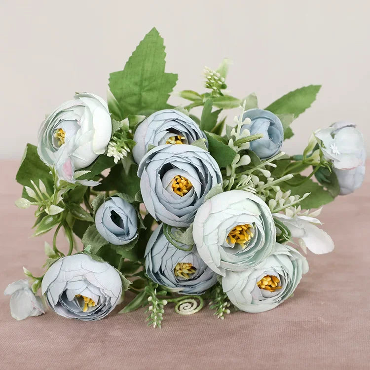 DecorBites™ Blue Peony Tea Rose Silk Fake Flowers for DIY Home Garden Wedding Decor