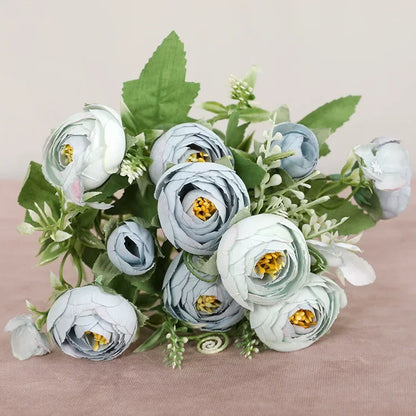 DecorBites™ Blue Peony Tea Rose Silk Fake Flowers for DIY Home Garden Wedding Decor