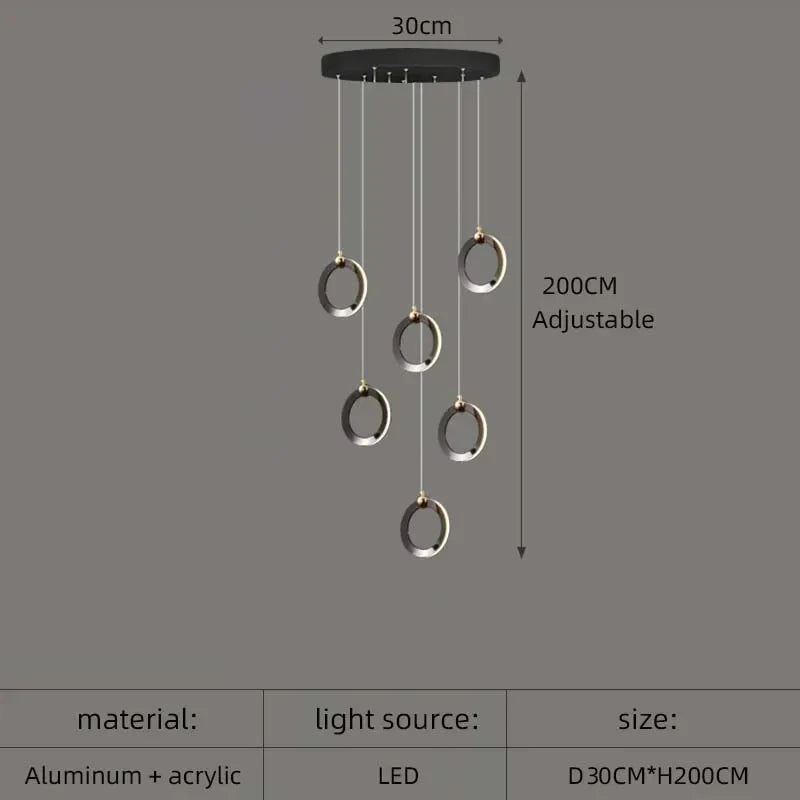 DecorBites™ Aluminum LED Chandelier Crystal Round Hanging Lamps Luxury Staircase Lighting Fixtures