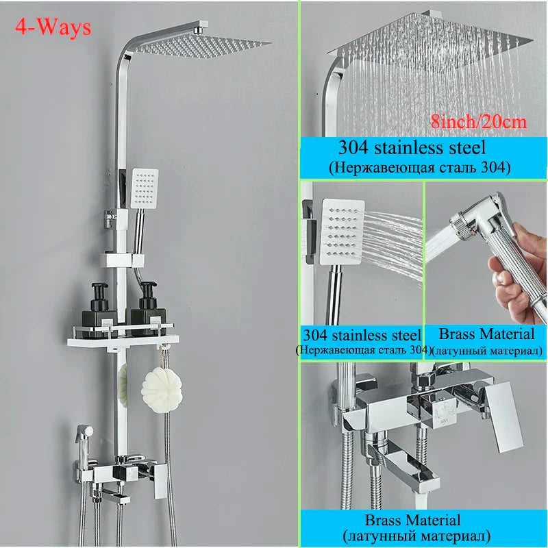DecorBites™ Black Brass Shower Faucet Set with Rotatable Tub Spout and Rain Shower Column