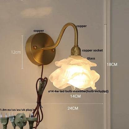 DecorBites™ Brass LED Wall Sconce Clear Glass Pull Chain Switch Modern Vanity Light