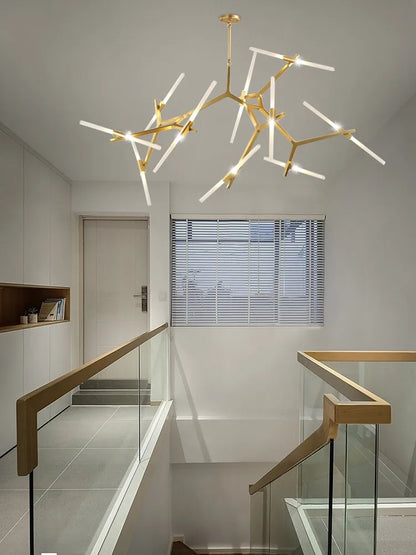 ™ Gold Branch LED Chandelier for Duplex Villa Staircase - Modern Indoor Lighting