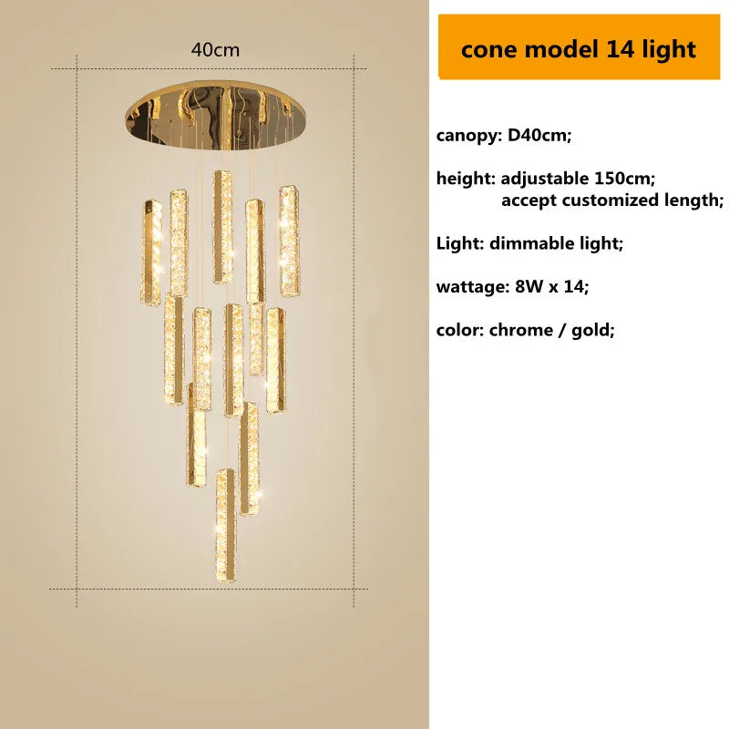 DecorBites™ Crystal Lustre Pendant Lights with Dimmable LED, Adjustable Cable - Gold Chrome Steel