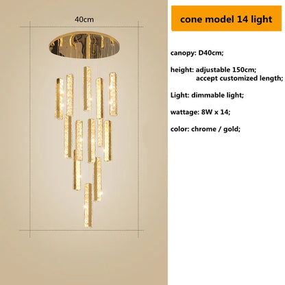 DecorBites™ Crystal Lustre Pendant Lights with Dimmable LED, Adjustable Cable - Gold Chrome Steel