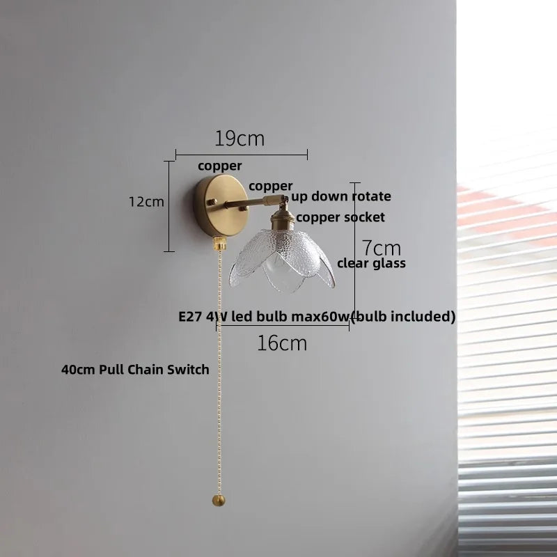 DecorBites™ Gray Glass LED Wall Lights, Pull Chain Switch, Modern Nordic Design
