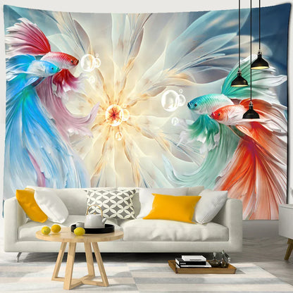 DecorBites™ Ink Lotus Koi Tapestry: Boho Aesthetic Psychedelic Room Art Hippie Decor
