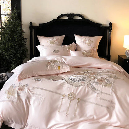 DecorBites™ Luxe Floral Bird Embroidery 1000TC Egyptian Cotton Bedding Set