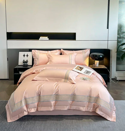 DecorBites™ 100s Egyptian Cotton Embroidery King Queen Bedding Set with Duvet Cover