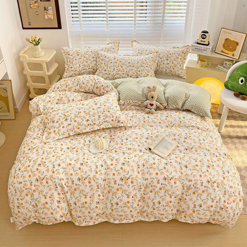 DecorBites™ Aloe Cotton Printed Bed Sets 4Pcs Soft Cozy Bedding Set for Adults