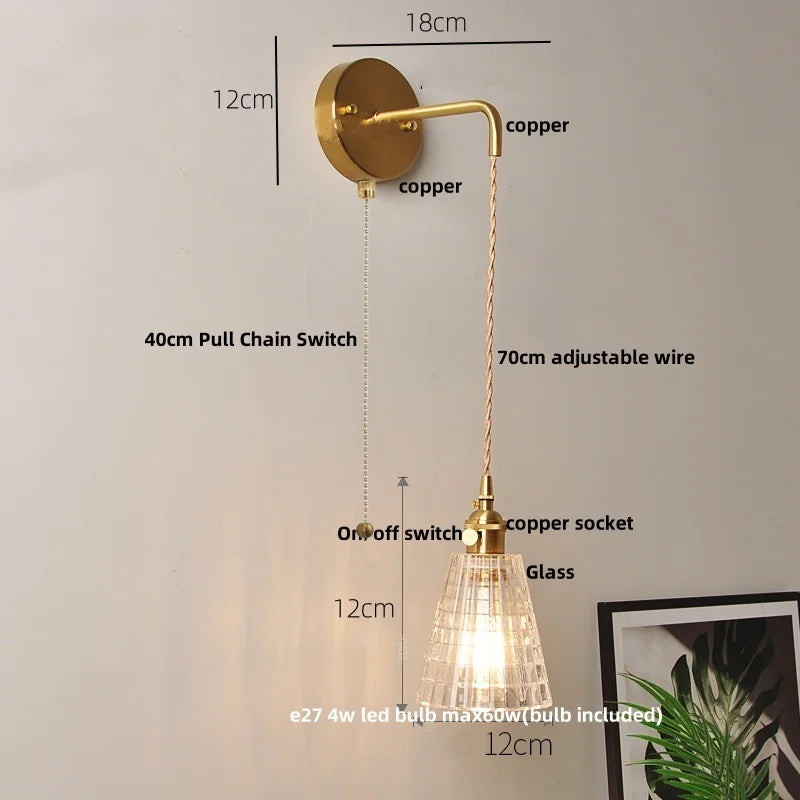 DecorBites™ Clear Glass LED Wall Light with Pull Chain Switch for Modern Decor