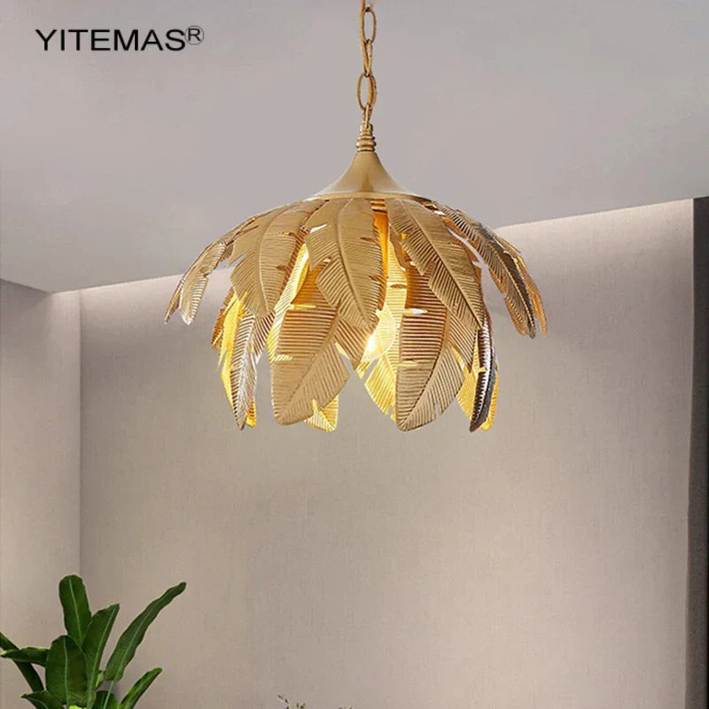 ™ Gold Leaves Chandelier Small Pendant Lighting for Kitchen Island Hallway E27 Socket