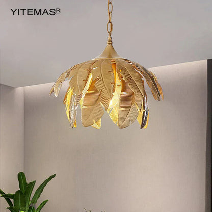™ Gold Leaves Chandelier Small Pendant Lighting for Kitchen Island Hallway E27 Socket
