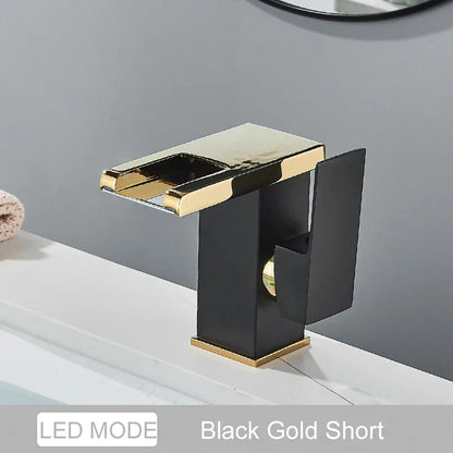 DecorBites™ LED Waterfall Basin Faucet - Color Changing, Single Handle, Deck Mounted.