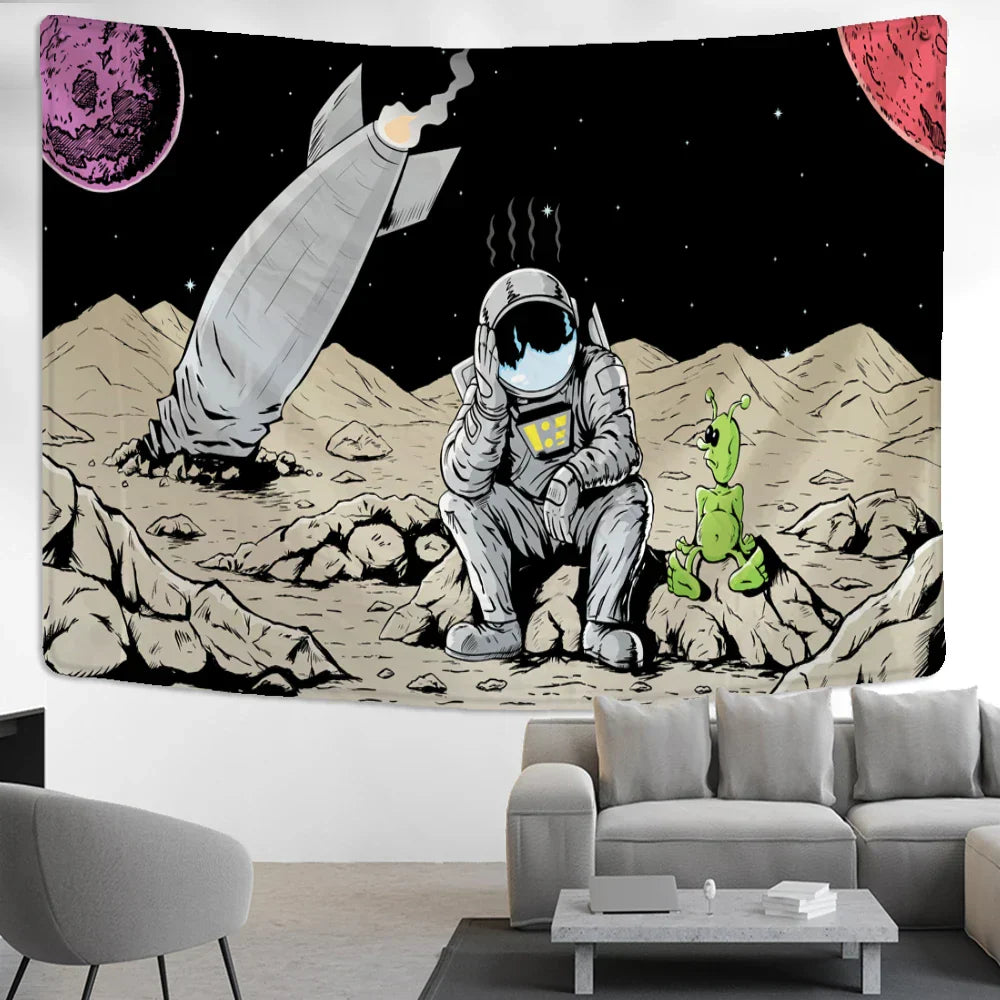 DecorBites™ Astronaut Alien Tapestry Wall Hanging Kawaii Universe Mystic Home Decor