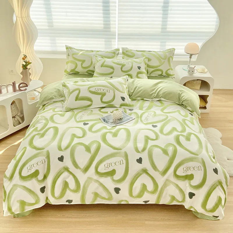 DecorBites™ Aloe Cotton Printed Bed Sets 4Pcs Soft Cozy Bedding Set for Adults