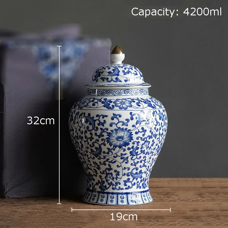 DecorBites™ Blue & White Porcelain Jar with Gold Plating - Ceramic Storage & Desk Decor