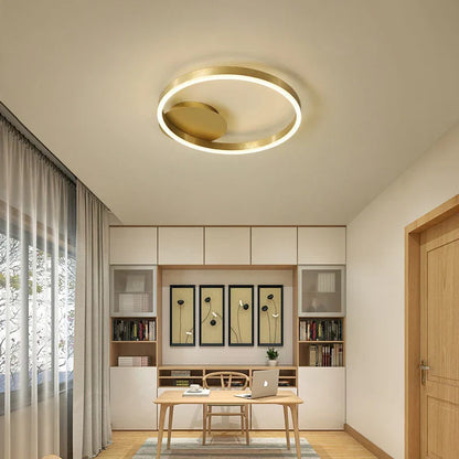 DecorBites™ Golden Coffee Round Circle LED Ceiling Light with Acrylic Lampshade - Creative Living Room Fixture