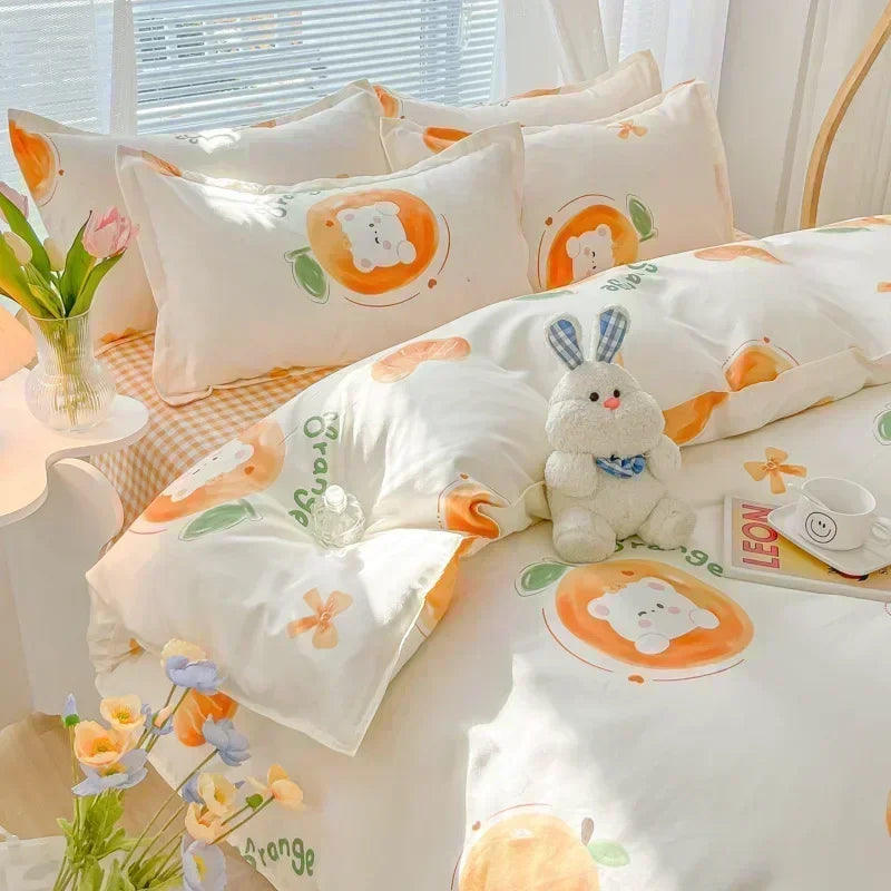 DecorBites™ Cartoon Print Polyester Bedding Set Full Size Soft Duvet Cover Set