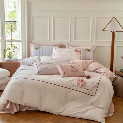 DecorBites™ Cotton Embroidered King Queen Bedding Set with High-Quality Duvet Cover Pillowcases