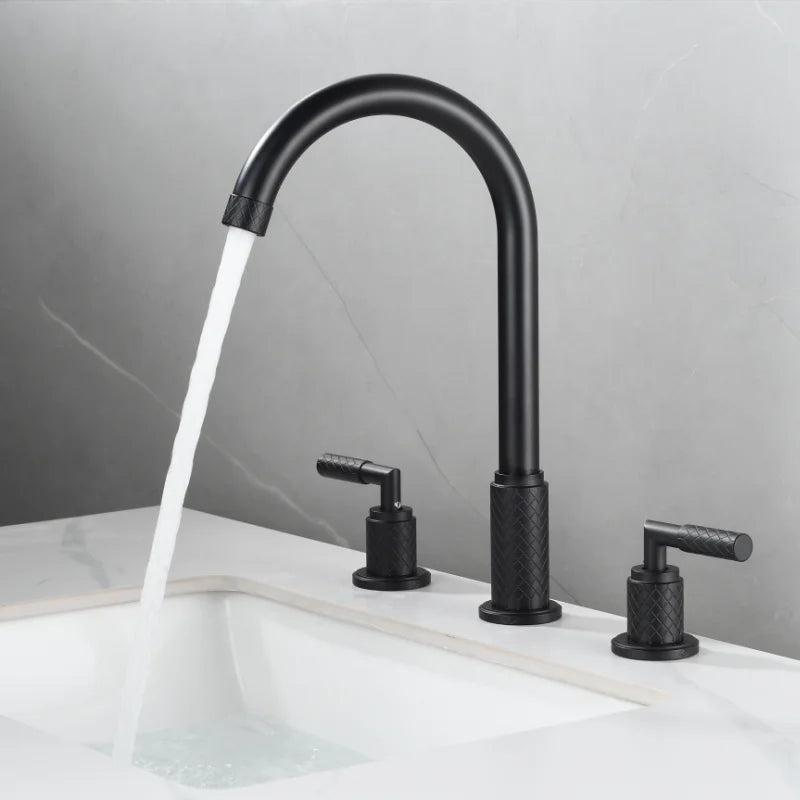 DecorBites™ Black Brass Basin Faucet with Waterfall Effect and 3-Hole Design