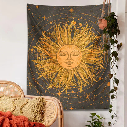 DecorBites™ Celestial Sun Moon Wall Tapestry: 70s Retro Psychedelic Room Decor Art