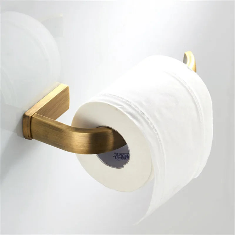 DecorBites™ Antique Bronze Bathroom Accessory Set: Shelf, Towel Rack, Holder, Brush, Hanger, Hook