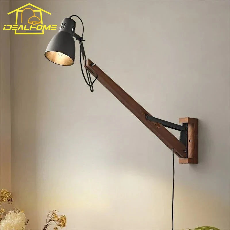 ™ LED Long Pole Swing Arm Wall Lamp, Solid Wood, Adjustable, Industrial Designer